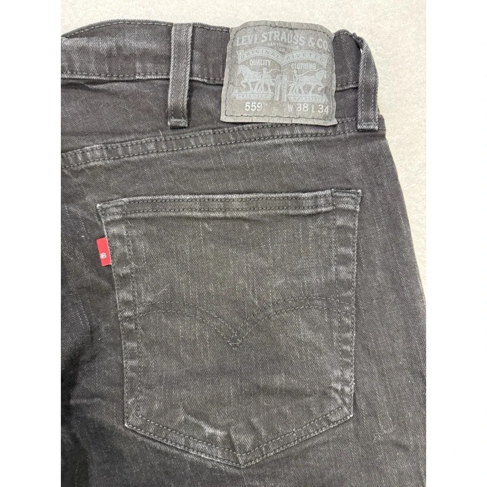 Levis 559 Jeans Men 38X34 Black Relaxed Straight Whisker Distress Denim